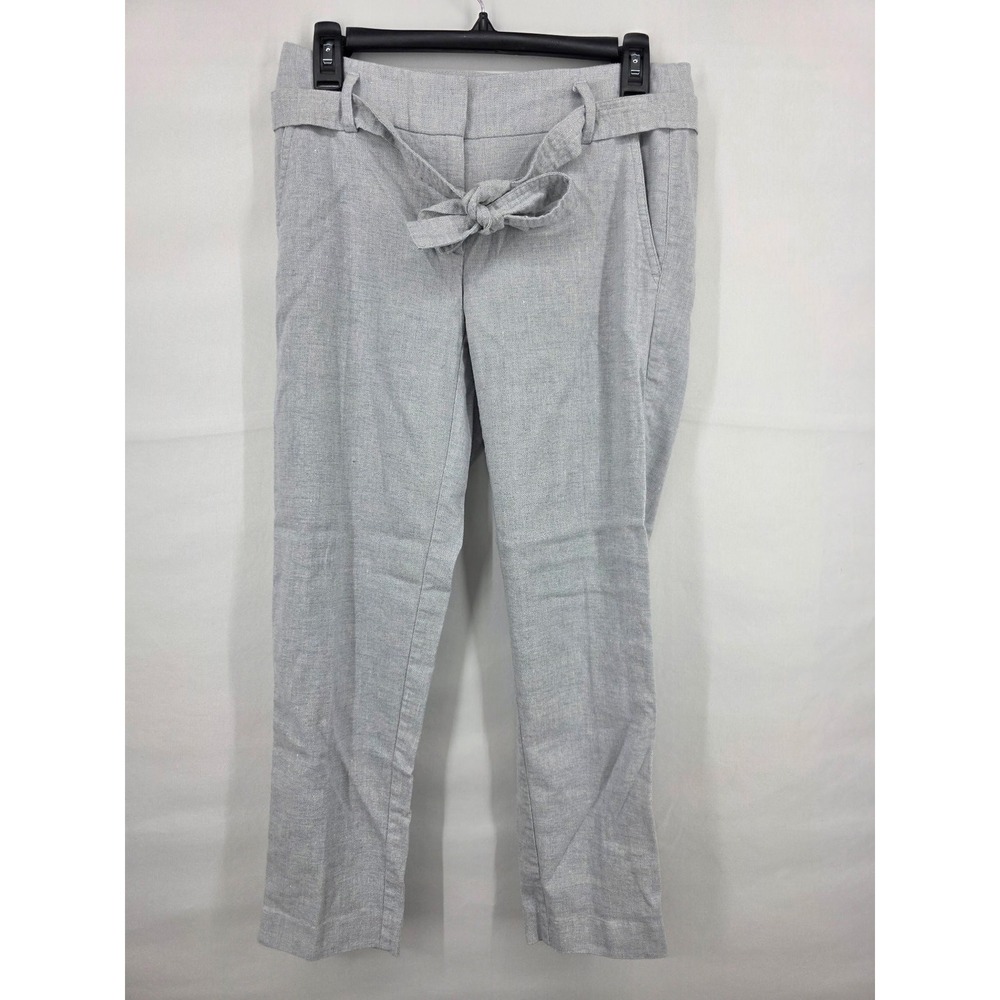 LOFT Womens Gray Tie Waist Linen Blend Tapered Ankle Pants Size 0